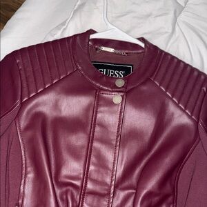 GUESS Women's Deep Red Leather Jacket